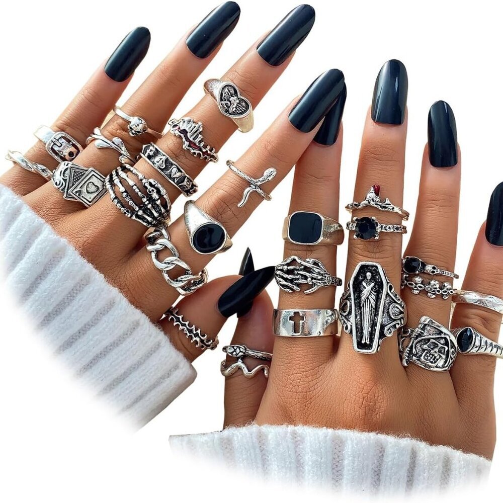 Vintage Silver Knuckle Rings Set for Women, Stackable Joint Finger Statement Rin